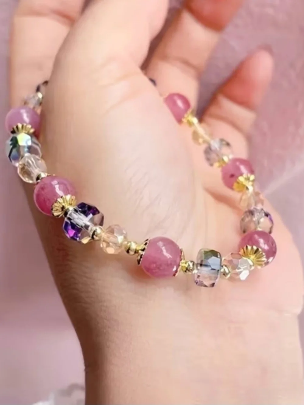 🌟Multi‑Color Crystal Beaded Stretch Bracelet — Pink & Pastel Gemtones🌟